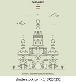 Daugavpils Ss Boris and Gleb Orthodox Cathedral, Latvia. Landmark icon in linear style
