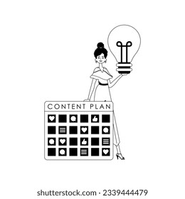 hija , diseño condensador y bombilla fácil. tema de la red social . de manera analógica en blanco y negro. Estilo de moda, Ilustración vectorial