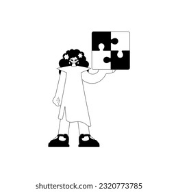 daughter with a complicate in her run . black and whiten agate gather artwork. Trendy style, Vector Illustration