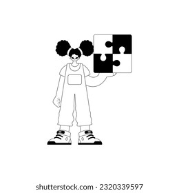 daughter with a complicate in her run . blacken and whiten agate gather artwork. Trendy style, Vector Illustration