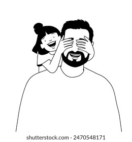 daughter with dad, father's day card. Vector illustration