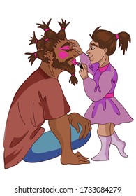 Daughter doing make-up to her father. 