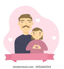 Ilustración del padre de la hija, la hija que abraza la caricatura del padre, la hija y la caricatura del padre, el mejor papá del día del padre