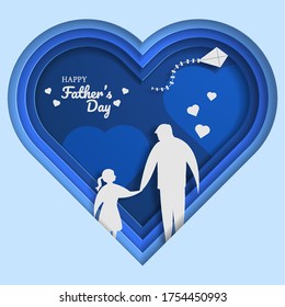 Daughter with father. stylish pieces of paper in the form of love. the concept of a happy international father's day, can be used for cards, posters, brochure backgrounds. vector illustration.
