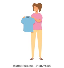 Daughter folding clean cloth icon cartoon vector. House work. Person routine