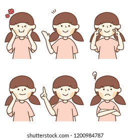 Daughter or girl emotion include cut face, act, touch, got it and angry. This can use for sticker,poster and decorate your blog or website.