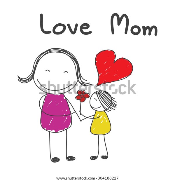 Daughter Give Flower Mother Word Love Stock Vector (Royalty Free ...