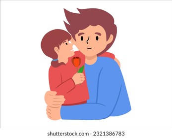 Daughter gives dad flower or People Character illustration