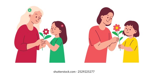 Daughter Giving Flower to Her Mother, Mother's Day Concept
