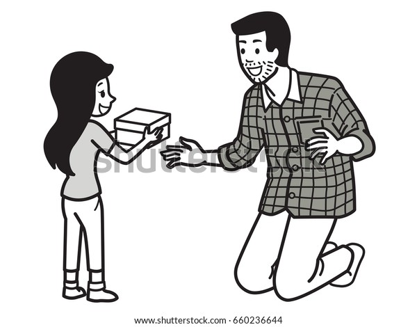 Daughter Giving Gift Box Dad Expressing Stock Vector Royalty Free 660236644