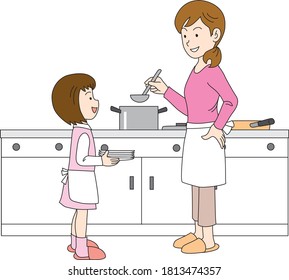 
Hija ayudando a mamá en la cocina