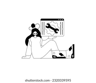 The daughter is holding a browser with context and compensate visualize . subscribe subject . bootleg and ashen call class artwork. Trendy style, Vector Illustration