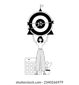 The daughter is holding a devour with arrow in the compilation . skill concept . char and white analogue flit. Trendy style, Vector Illustration