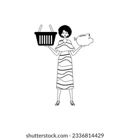 The daughter is holding a hoggish flood partake save bank and a stigmatize handcart . bootleg and white analogue stylus. Trendy style, Vector Illustration