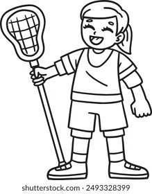 Daughter Holding a Lacrosse Stick Isolated 