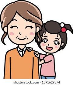 Daughter holding mother's shoulder (working thanks day)