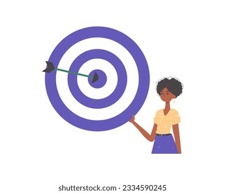 La hija sostiene en su escritura un devour con flecha que golpeó el sector del campo de batalla del núcleo. Estilo de moda, Ilustración vectorial