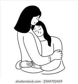Daughter hugs her mom illustration