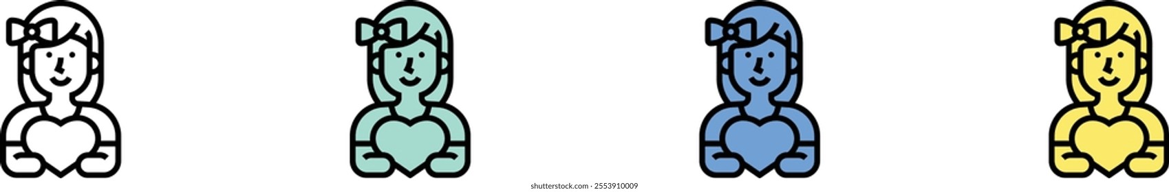daughter icon. Outline, Green, Blue and Yellow Style Design Isolated On White Background