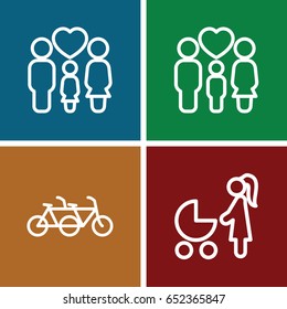 Daughter icons set. set of 4 daughter outline icons such as family, woman with baby carriage