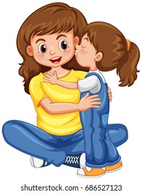 Daughter kissing her mother illustration