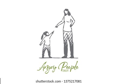 Daughter, mother, angry, scold, conflict concept. Hand drawn mother in conflict with daughter concept sketch. Isolated vector illustration.