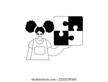 daughter with a perplex in her pass . black and whiten agate wrinkle artwork. Trendy style, Vector Illustration