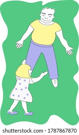 the daughter runs to her father. vector illustration. father's day