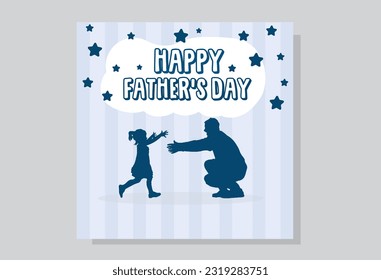 The daughter runs to hug her Father. Happy Father's Day concept. Greeting card with typography. design vector illustration. Happy Father's Day.