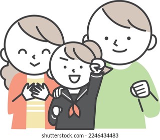 A daughter in a sailor suit and her parents.　Parents encouraging students to take exams.