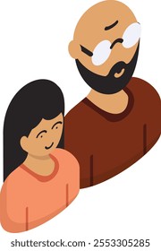 Daughter and Step Dad Picture isometric Concept, Single Father Photo Frame Vector Icon, Happy Fathers Day Symbol, Dads Gift Elements Sign, Parents Day Stock illustration