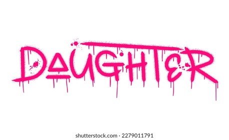 Daughter text with splash effect and drops. Urban street graffiti style. Print for banner, announcement, poster. Vector illustration is on white background