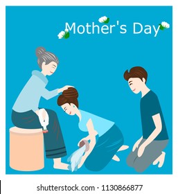Daughter wash the feet to the mother on the important day, vector images