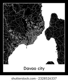 Davao city Philippines Asia City map black white vector illustration
