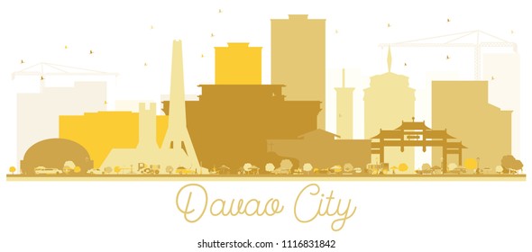 Davao City skyline Golden silhouette. Vector illustration. Simple flat concept for tourism presentation, banner, placard or web site. Business travel concept. Davao Cityscape with landmarks.