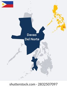 
Davao del Norte Philippines Map and Flag - Tagum City Capital, Davao Region and Mindanao Province Vector .