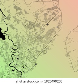 Davao, Davao Del Sur, Philippines (PHL) - Urban vector city map with parks, rail and roads, highways, minimalist town plan design poster, city center, downtown, transit network, gradient blueprint