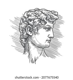 David face Michelangelos sculpture the biblical hero David vintage line drawing engraving illustration  vector hand draw