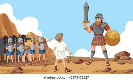 David fights Goliath in a religious biblical showdown