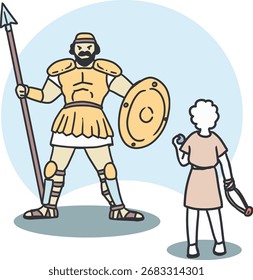 David e Golias batalha bíblica cena vetor arte. Perfeito para a educação cristã, aulas de escola de domingo, livros de histórias da Bíblia, e projetos baseados na fé.