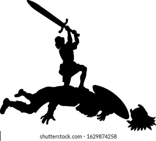 David And Goliath, Biblical Warrior, Vector