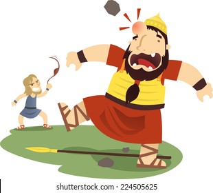 David and Goliath cartoon illustration