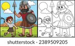David and Goliath Coloring Page Illustration