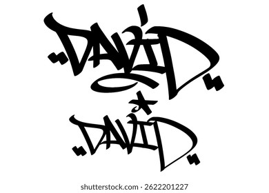David graffiti tag em preto e branco fundo. Letras de arte urbana de rua, design de nome forte e artístico, perfeito para marcas, impressões, roupas de rua e projetos digitais.
