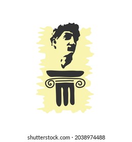 David head. Sculptural  of a Greek god over an ancient Greek column. Art design. Graphic element for minimalistic creative design. Simple graphic design element for posters, covers and postcards.