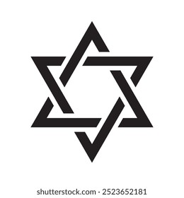 David Hebrew star with triangle parts black isolated illustration of Israel. Vector icon in flat style