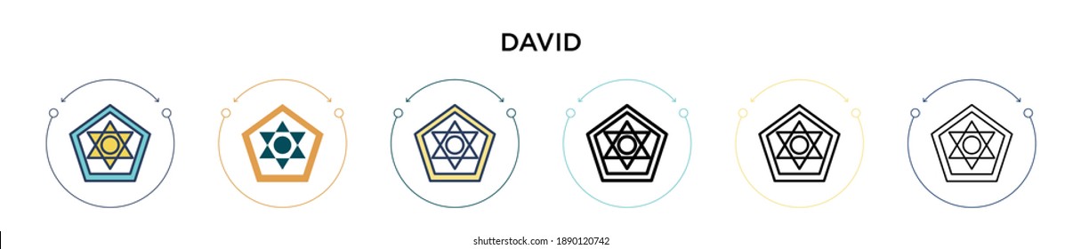 David icon in filled, thin line, outline and stroke style. Vector illustration of two colored and black david vector icons designs can be used for mobile, ui, web