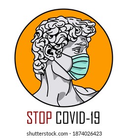 David In Medical Mask Stop Covid 19 Illustration vector art