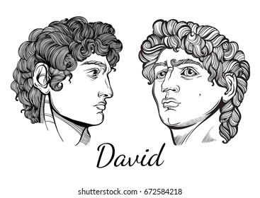 David. The mythological hero of ancient Greece. Hand-drawn beautiful vector artwork isolated. Myths and legends. Tattoo art, prints, posters, cards. ?