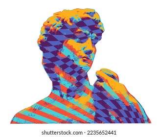 David portrait, vector artwork, Michelangelo masterpiece colorful drawing, engraving, painting. Psychedelic art, rough dirty strokes